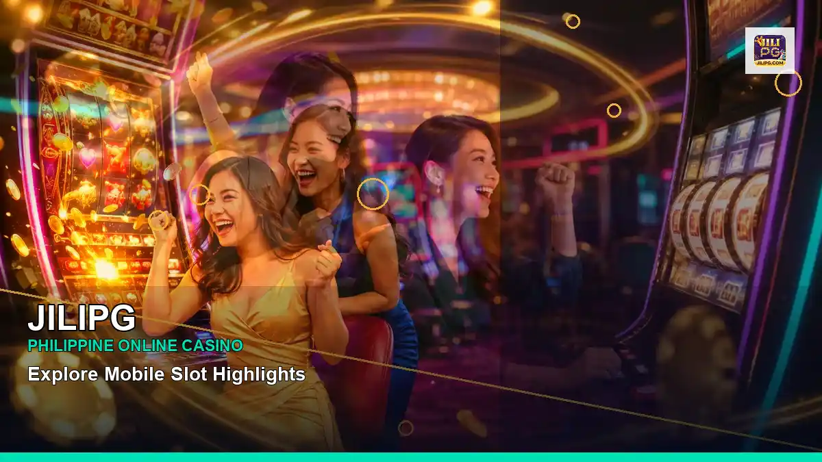 JILIPG gold jackpot slot games featuring an adult Filipina casino host with a right-diagonal composition